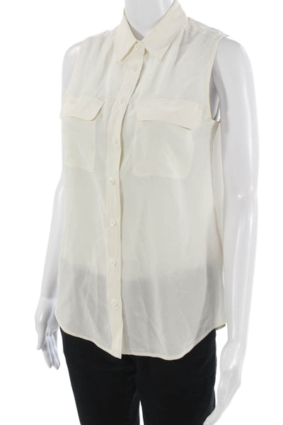 Equipment Femme Women Silk Collared Sleeveless Blouse Button Up White Size XS