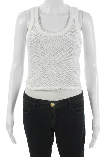 J Crew Women Cropped Tank White Round Neck Polyester Sleeveless Beach Size 2XS