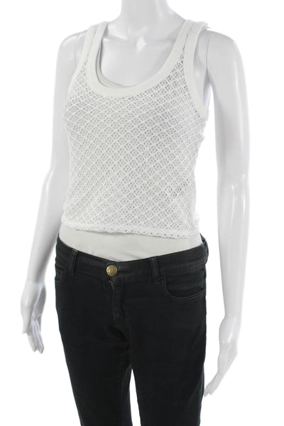 J Crew Women Cropped Tank White Round Neck Polyester Sleeveless Beach Size 2XS