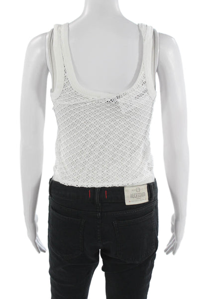 J Crew Women Cropped Tank White Round Neck Polyester Sleeveless Beach Size 2XS