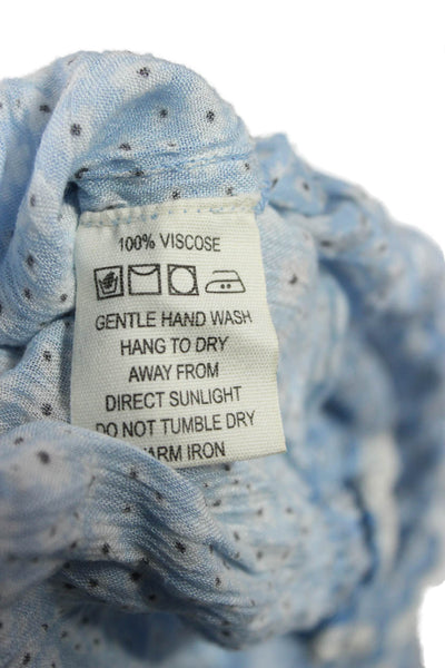 Sunday Saint Tropez Womens Cropped Floral Light Blue Blouse Short Sleeve Size S