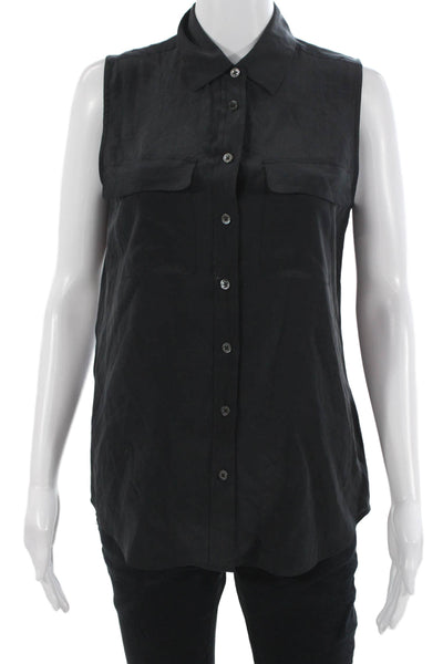 Equipment Femme Womens Black Sleeveless Collared Button-Up Top Size XS