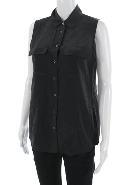 Equipment Femme Womens Black Sleeveless Collared Button-Up Top Size XS