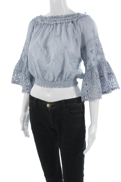 Temptation Positano Women Cropped Silk Blouse Light Blue 3/4 Sleeve Size XS