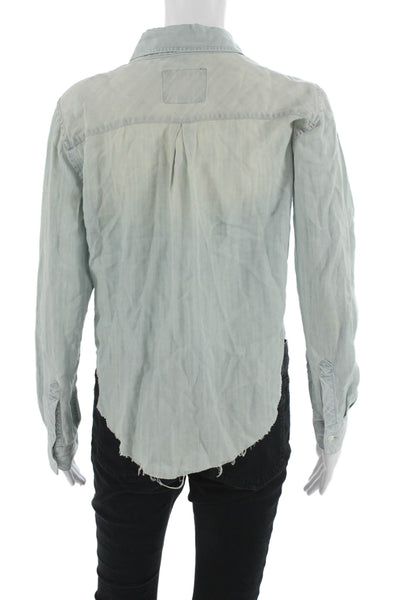 Rails Women Light Blue Cropped Button-Up Tencel Collared Long Sleeve Size S
