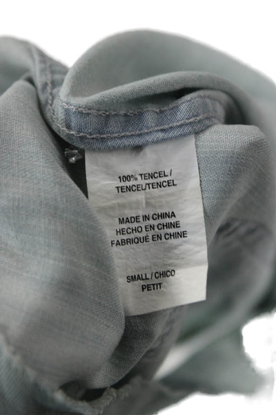 Rails Women Light Blue Cropped Button-Up Tencel Collared Long Sleeve Size S