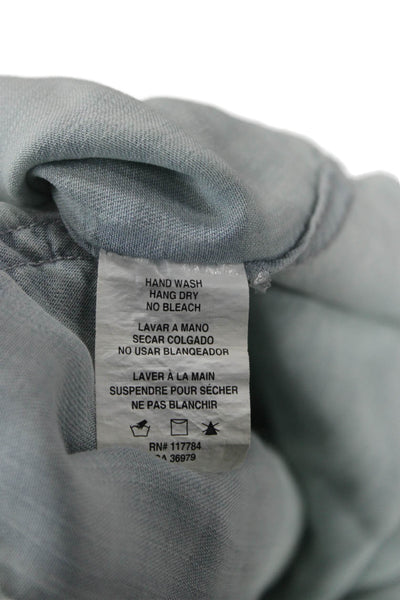 Rails Women Light Blue Cropped Button-Up Tencel Collared Long Sleeve Size S
