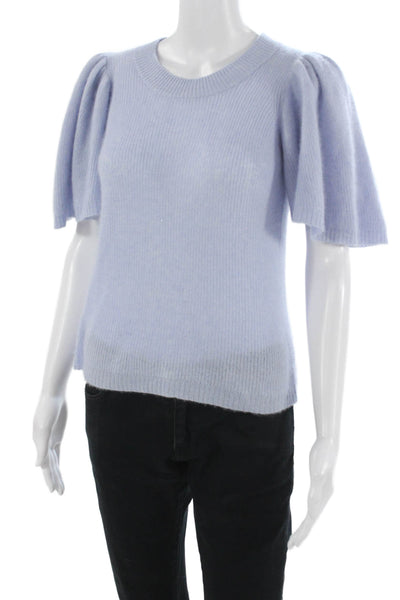 Autumn Cashmere Women Pullover Sweater Light Blue Crewneck Short Sleeve Size XS