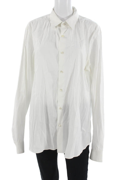 Theory Mens Point Collar Dress Shirt White Long Sleeve Button Size XL