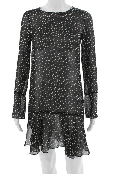 Theory Womens Black Silk Polka Dot Shift Dress Long Sleeve Round Neck Size 00