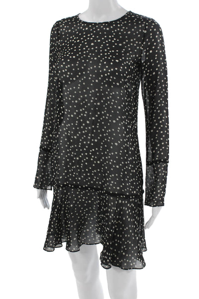 Theory Womens Black Silk Polka Dot Shift Dress Long Sleeve Round Neck Size 00