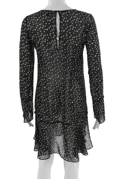 Theory Womens Black Silk Polka Dot Shift Dress Long Sleeve Round Neck Size 00