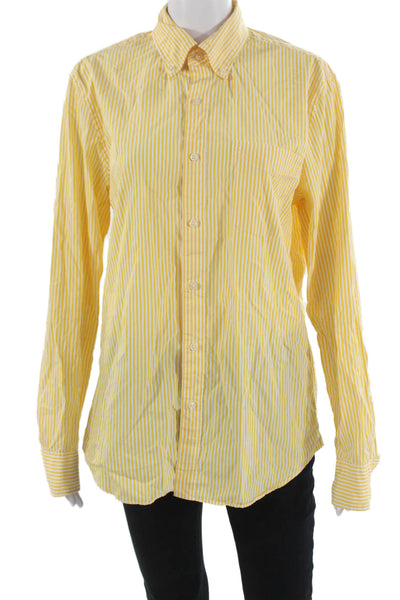 J Crew Mens Striped Cotton Collared Button-Down Long Sleeve Yellow Size M
