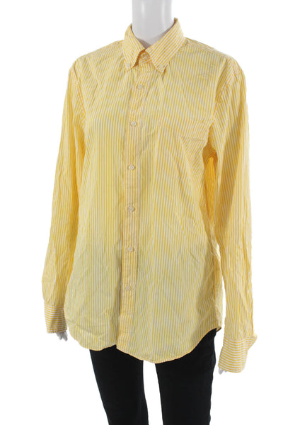 J Crew Mens Striped Cotton Collared Button-Down Long Sleeve Yellow Size M