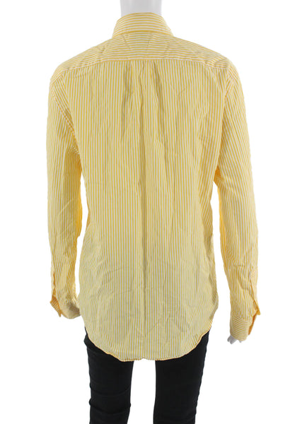 J Crew Mens Striped Cotton Collared Button-Down Long Sleeve Yellow Size M