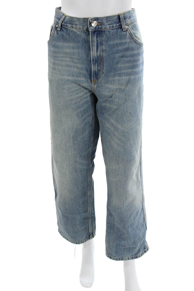 Zara Womens High Rise Cropped Wide Leg Blue Jeans 100% Cotton Size 8