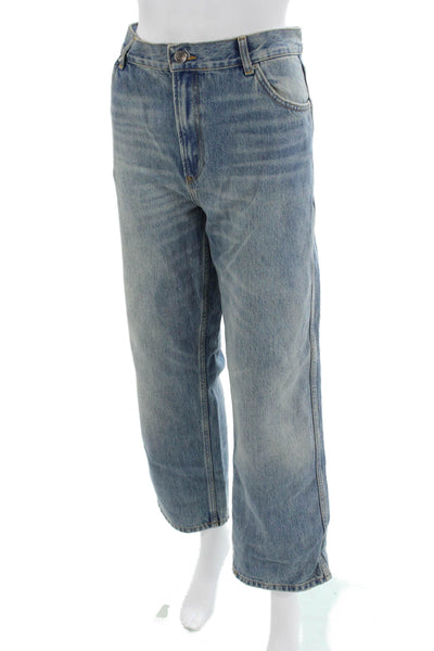Zara Womens High Rise Cropped Wide Leg Blue Jeans 100% Cotton Size 8
