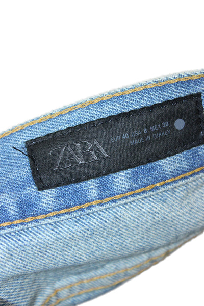 Zara Womens High Rise Cropped Wide Leg Blue Jeans 100% Cotton Size 8