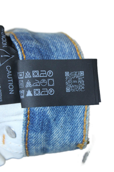 Zara Womens High Rise Cropped Wide Leg Blue Jeans 100% Cotton Size 8