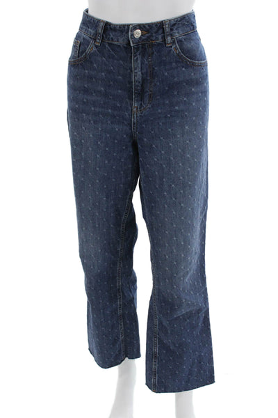 Zara Womens Cropped Straight Dark Blue High Rise 100% Cotton Jeans Size 8