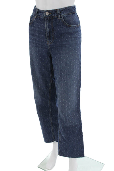 Zara Womens Cropped Straight Dark Blue High Rise 100% Cotton Jeans Size 8