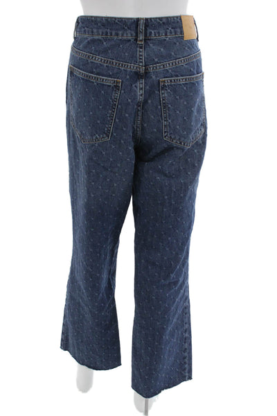Zara Womens Cropped Straight Dark Blue High Rise 100% Cotton Jeans Size 8
