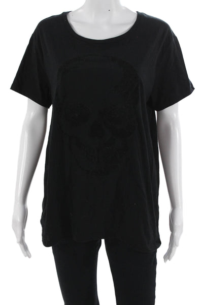 Chaser Womens Basic Black Short Sleeve Round Neck Skull T-Shirt Size L