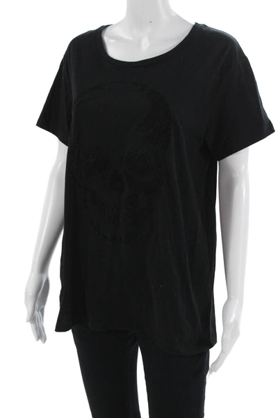 Chaser Womens Basic Black Short Sleeve Round Neck Skull T-Shirt Size L