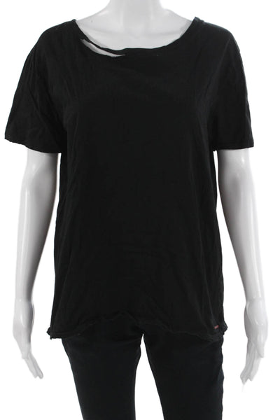 Philanthropy Women Black Cotton Crew Neck Short Sleeve Tee Grunge Size L