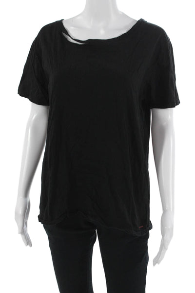 Philanthropy Women Black Cotton Crew Neck Short Sleeve Tee Grunge Size L