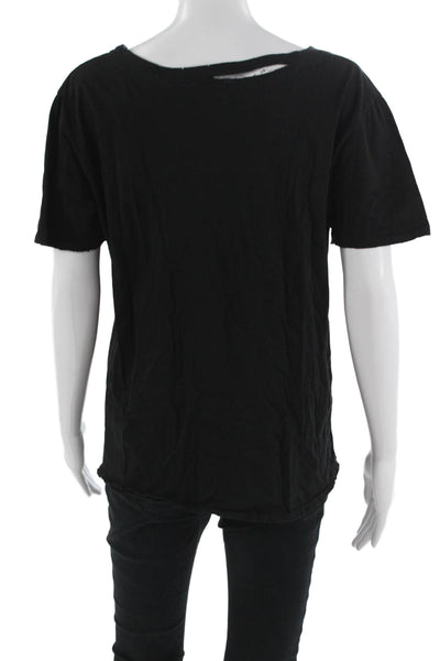 Philanthropy Women Black Cotton Crew Neck Short Sleeve Tee Grunge Size L