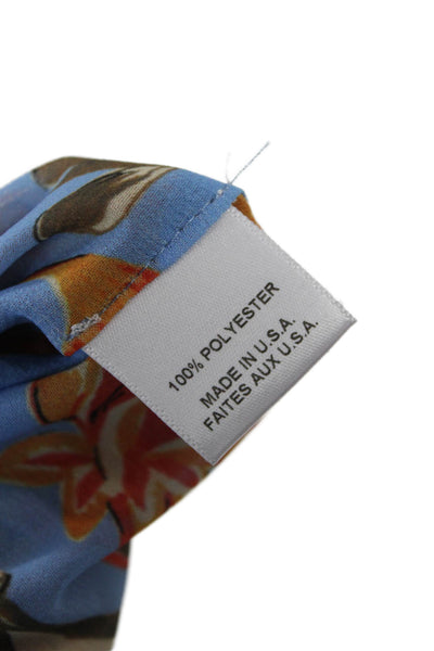 Misa Women Blue Floral Tie Neck Short Sleeve Blouse Size L