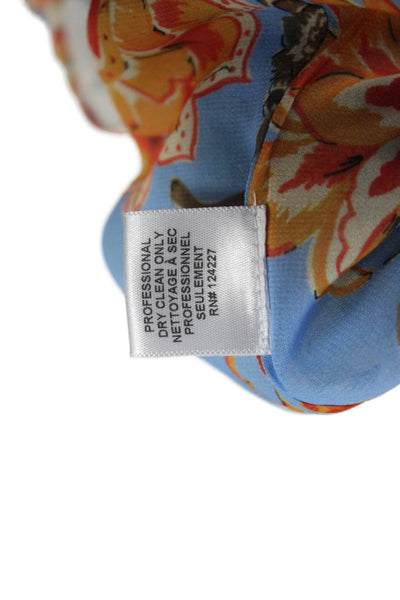 Misa Women Blue Floral Tie Neck Short Sleeve Blouse Size L