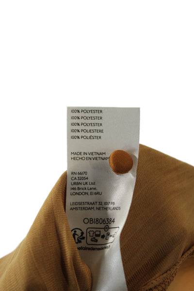 Anthropologie Womens Brown Mock Neck Bohemian Button Short Sleeve Blouse Size L