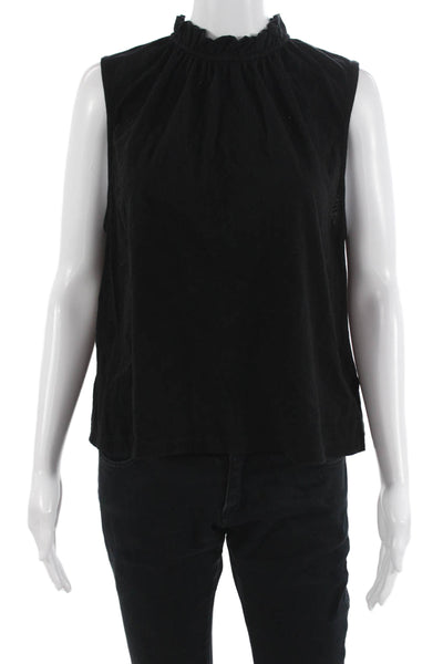 Whistles Women High Neck Sleeveless Black Cotton Blouse Button Size L