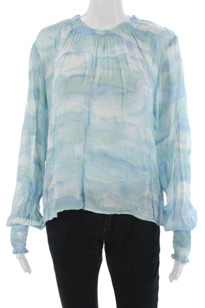 Bella Dahl Women Light Blue Rayon Long Sleeve Round Neck Blouse Beach Size L