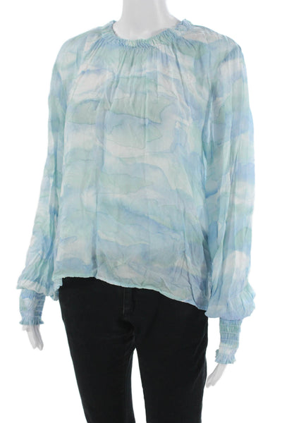 Bella Dahl Women Light Blue Rayon Long Sleeve Round Neck Blouse Beach Size L