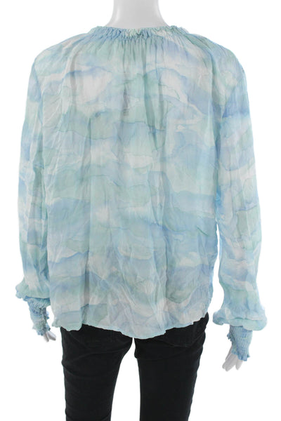 Bella Dahl Women Light Blue Rayon Long Sleeve Round Neck Blouse Beach Size L