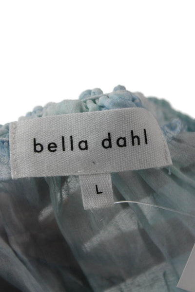Bella Dahl Women Light Blue Rayon Long Sleeve Round Neck Blouse Beach Size L