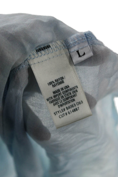 Bella Dahl Women Light Blue Rayon Long Sleeve Round Neck Blouse Beach Size L