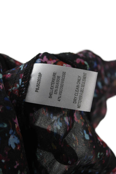 Parker Womens Bohemian Floral V-Neck Long Sleeve Black Rayon Blouse Size M