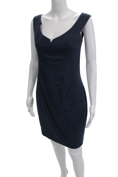Black Halo Womens Sleeveless V Neck Sheath Dress Dark Blue Designer Size 4