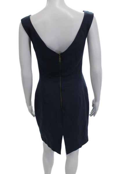 Black Halo Womens Sleeveless V Neck Sheath Dress Dark Blue Designer Size 4
