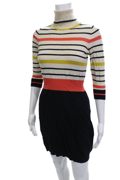 Milly Womens Mini Striped Sweater Dress Mock Neck 3/4 Sleeve Black Size S