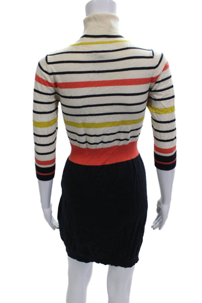 Milly Womens Mini Striped Sweater Dress Mock Neck 3/4 Sleeve Black Size S