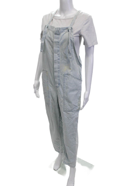 Zara Womens Light Blue Cotton Jumpsuit Square Neck Size S