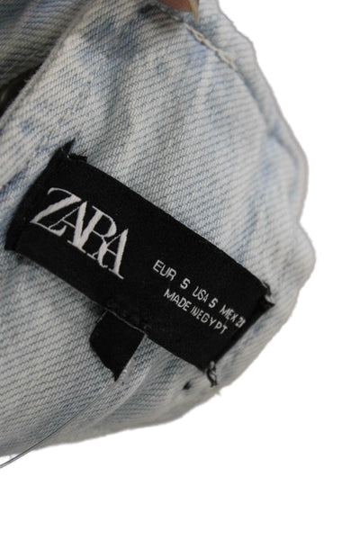 Zara Womens Light Blue Cotton Jumpsuit Square Neck Size S