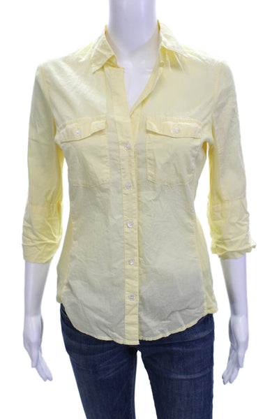 Standard James Perse Womens Yellow Cotton Collared Button-Up 3/4 Sleeve Size 1