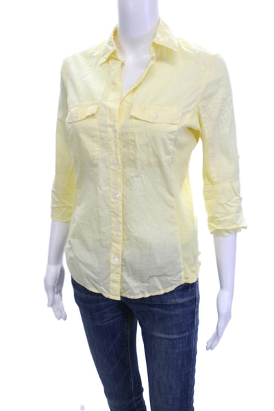 Standard James Perse Womens Yellow Cotton Collared Button-Up 3/4 Sleeve Size 1