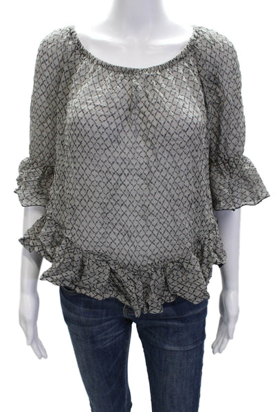 Isabel Marant Womens Gray Argyle Silk Round Neck 3/4 Sleeve Blouse Size 34